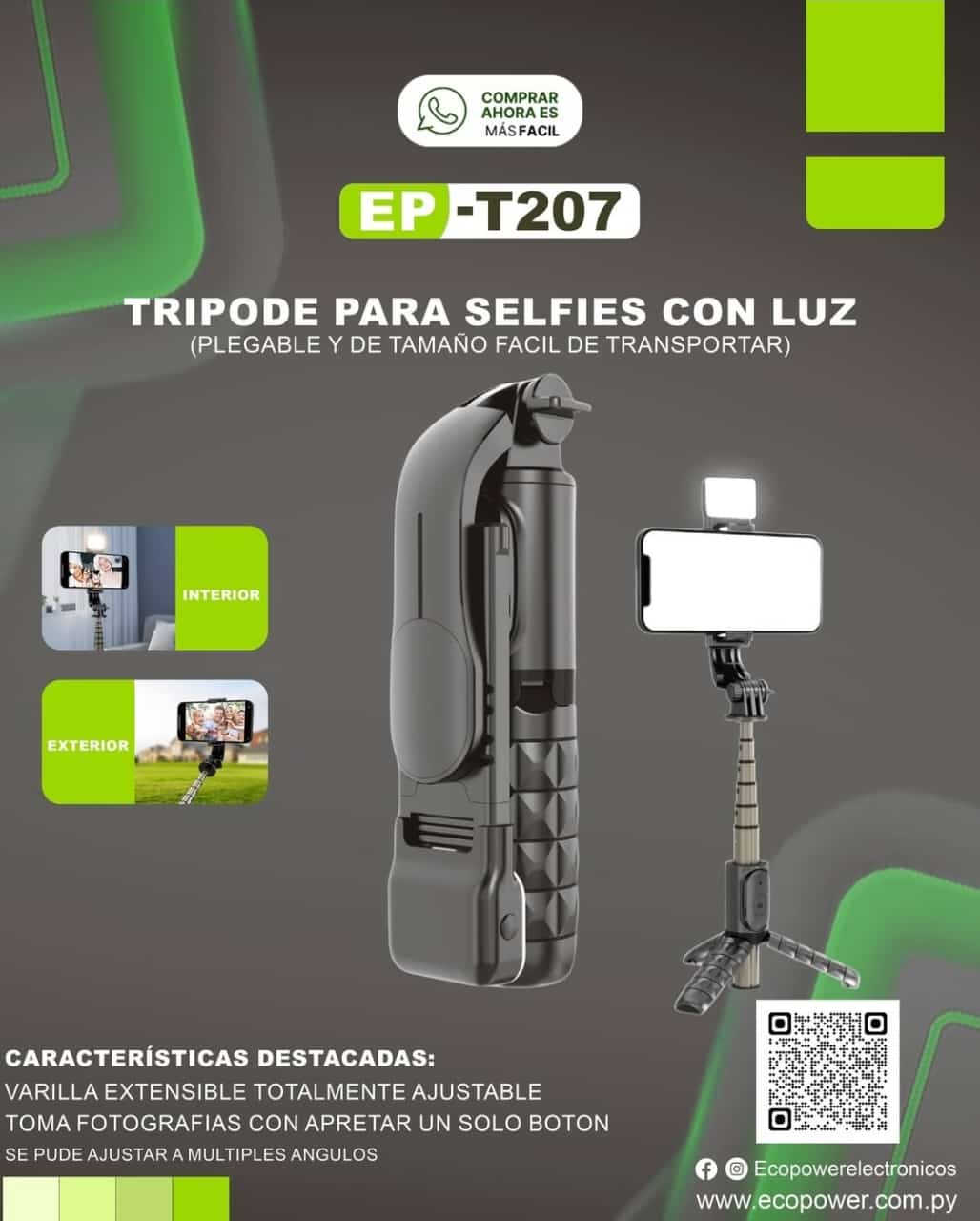 TRIPODE PARA SELFIES CON LUZ EP-T207